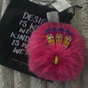 Kurt Geiger Pink Peacock Pom Pom Bag Charm NWT
